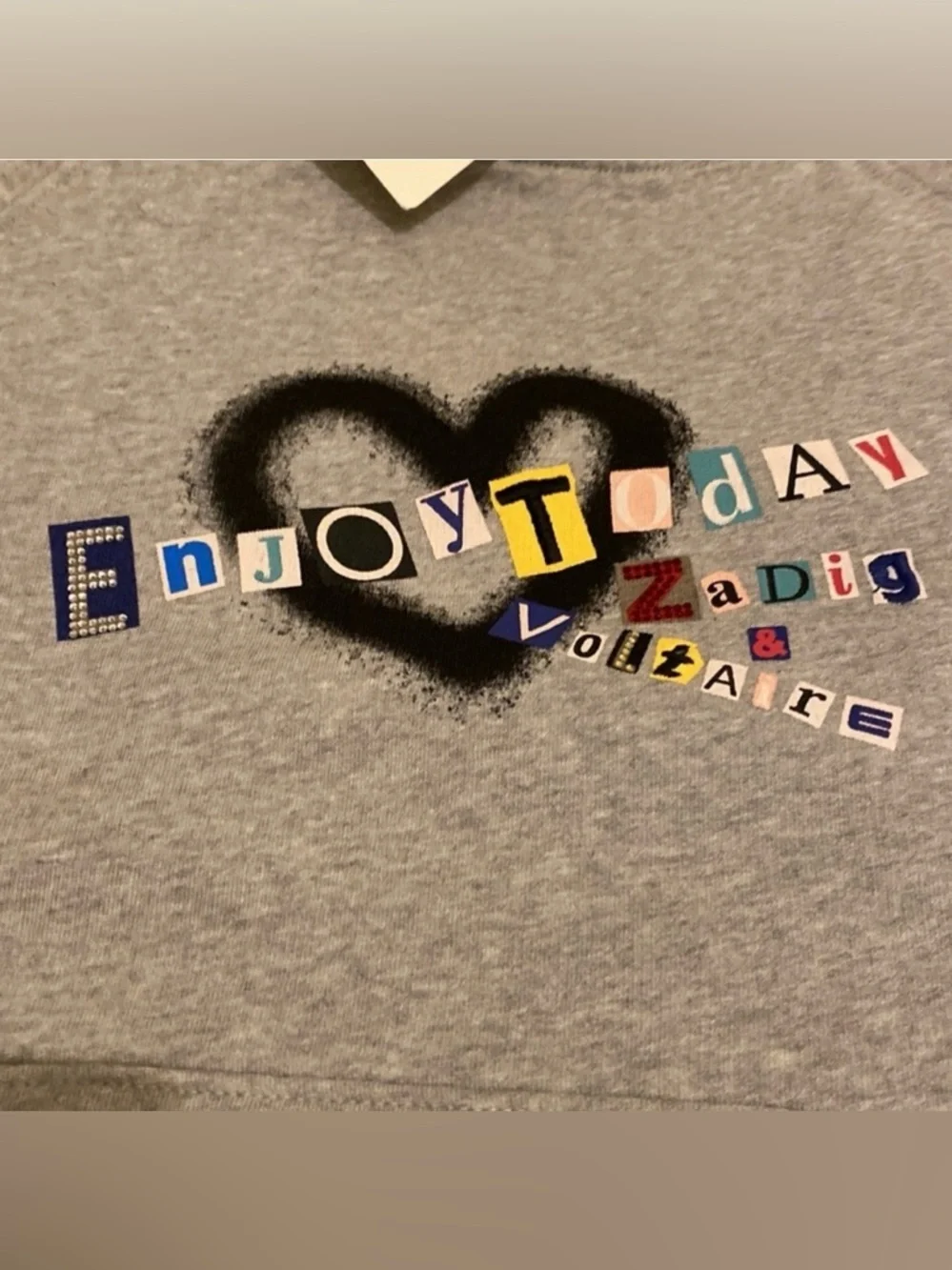 New Zadig & Voltaire Light Gray Graphic Hoodie with Multicolor Lettering - Picture 2 of 13